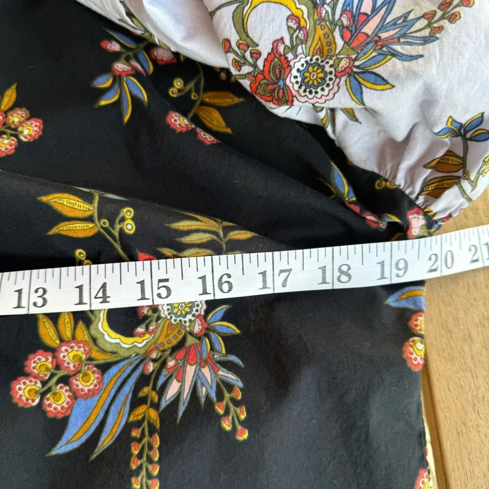 LOFT Black Floral Boho Balloon Sleeve Cotton Blouse XS Cottagecore Romantic